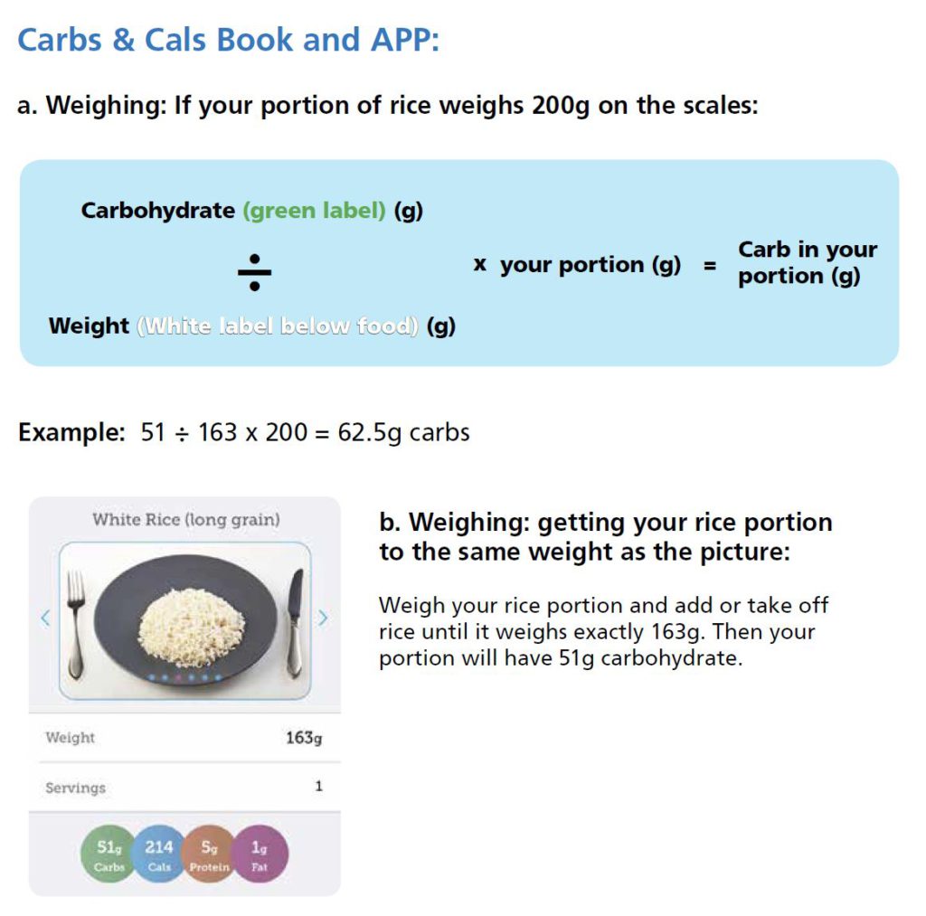 Example of using Carbs and Cals resources to estimate carbohydrate content of meals