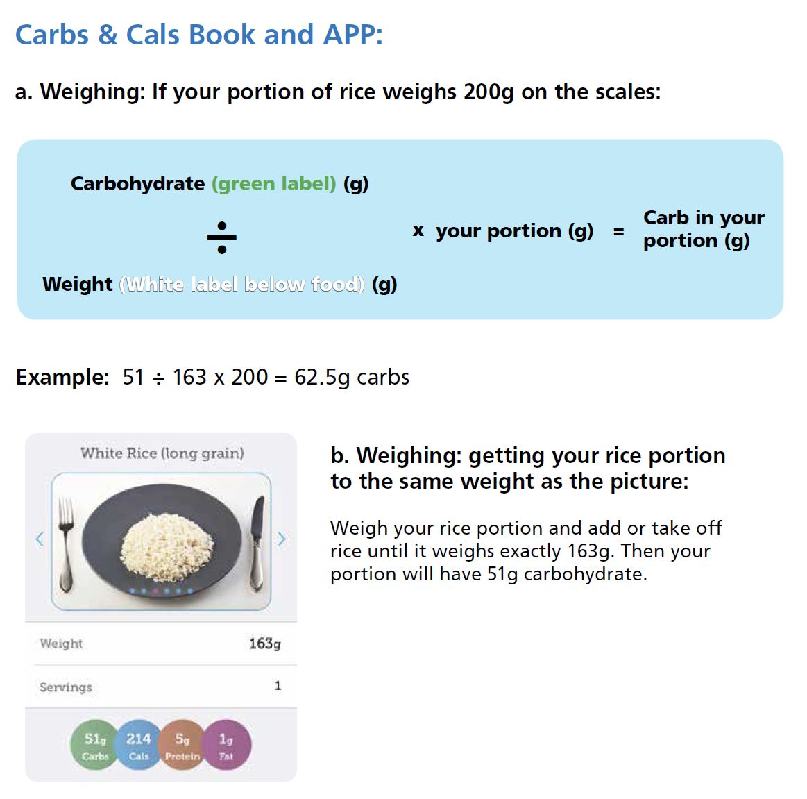 The Carbs and Cals plate visual: portion sizes, macronutrient split, and the everyday meal pattern the carb ratio was built around