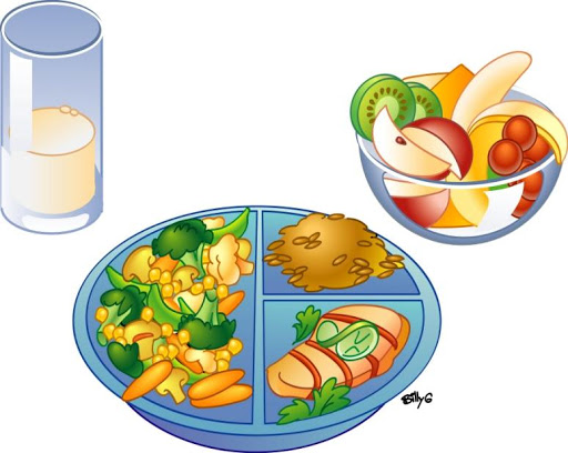 Balanced plate model: half vegetables, and the remaining half split between carbohydrate and protein