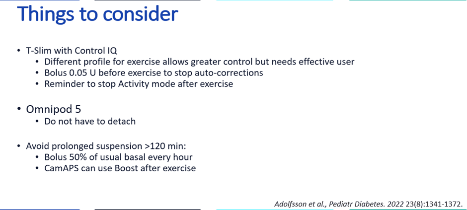 Device-specific exercise management considerations for each AID system