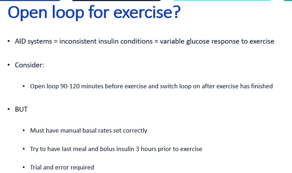 Framework for using open loop before exercise to standardise insulin conditions