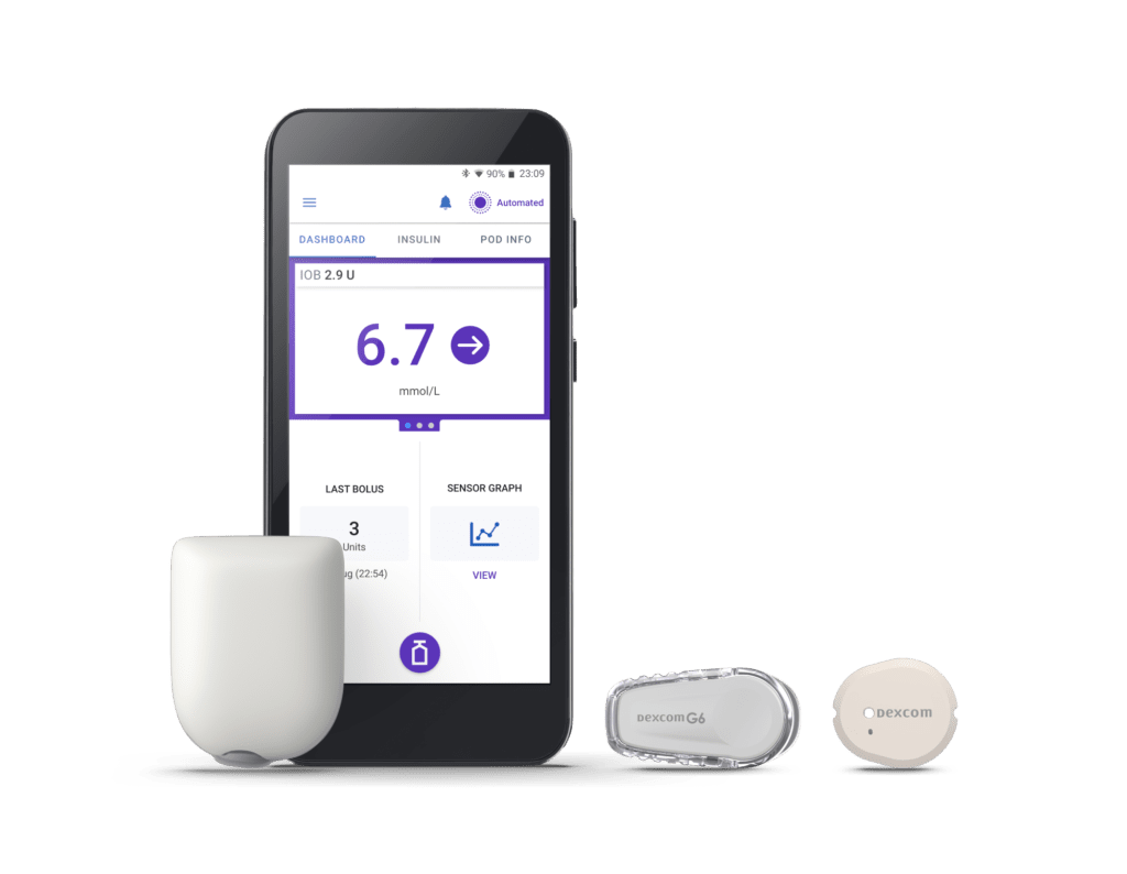 Omnipod 5 system configured with Dexcom sensor