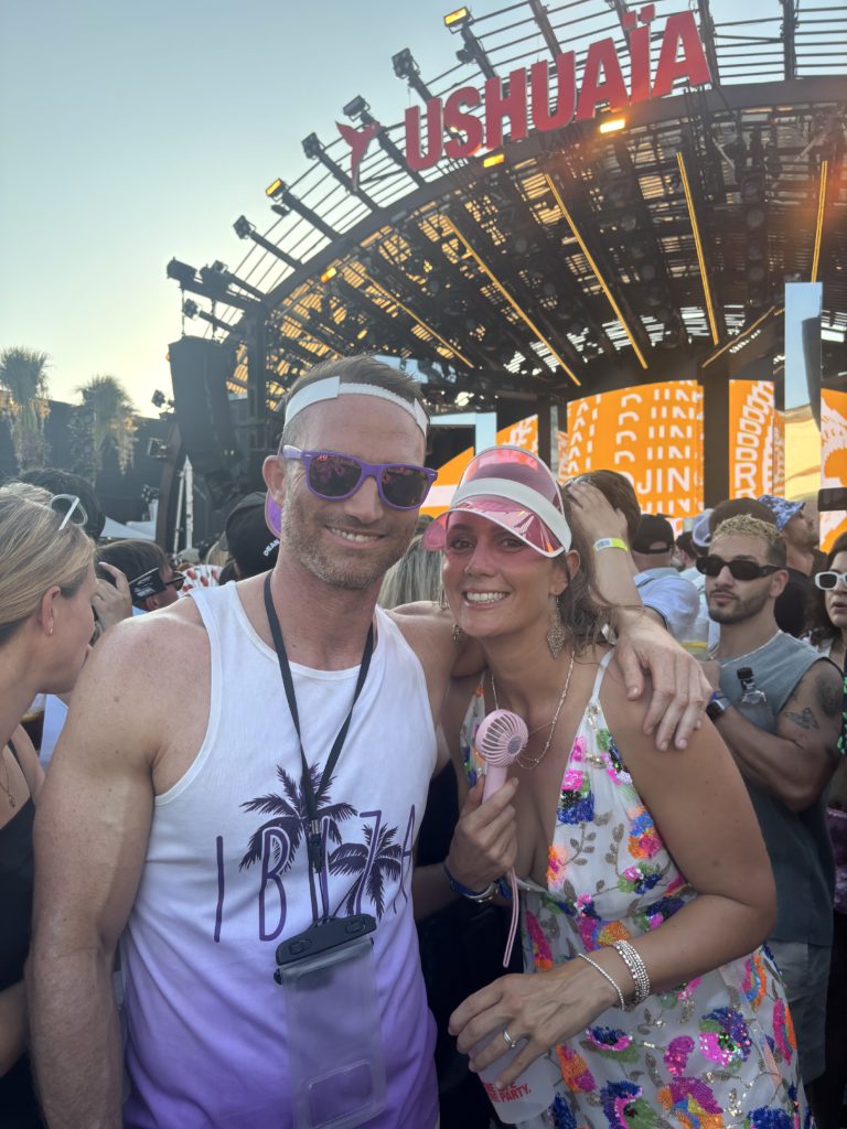 John and Dani at Ushuaïa, Ibiza — reconnecting as equals for the first time in years