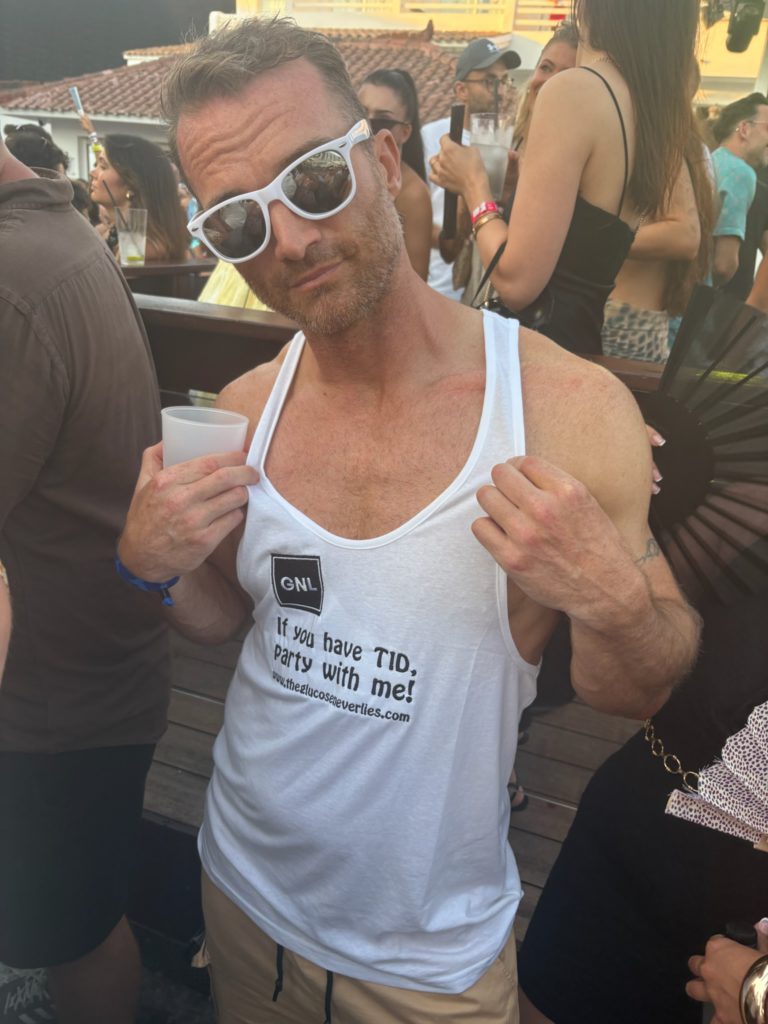 John on the dance floor in Ibiza — finally feeling what he used to chase artificially now coming naturally, with a healthy neurochemical baseline