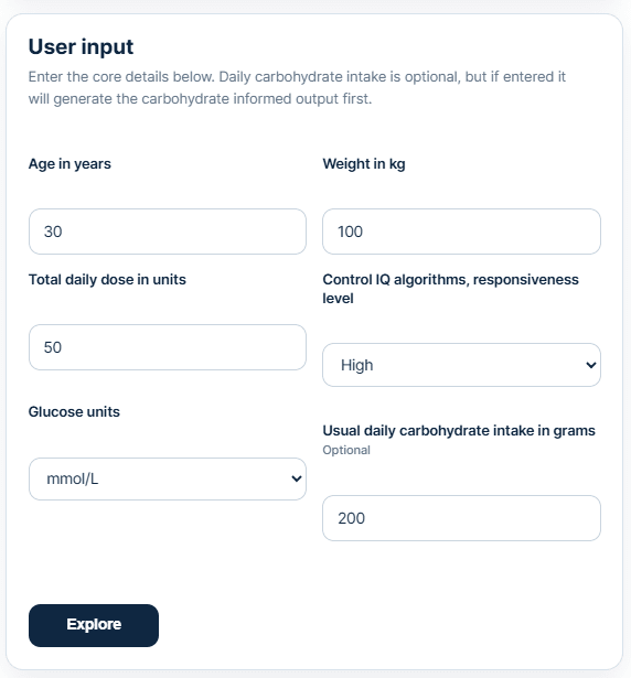 Control-IQ Explorer user input panel