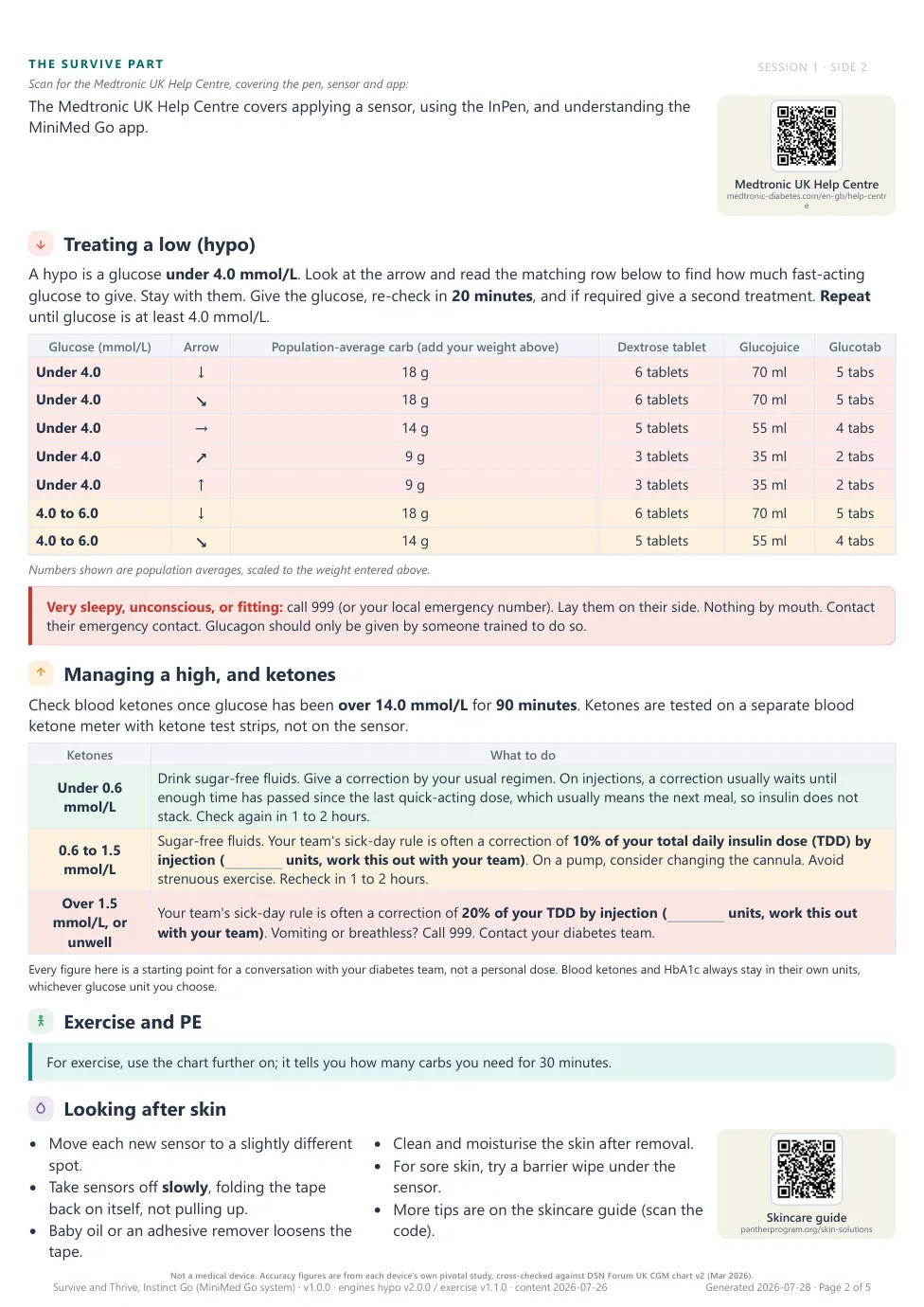 Side 2: treating a low, managing a high and ketones, and looking after the skin