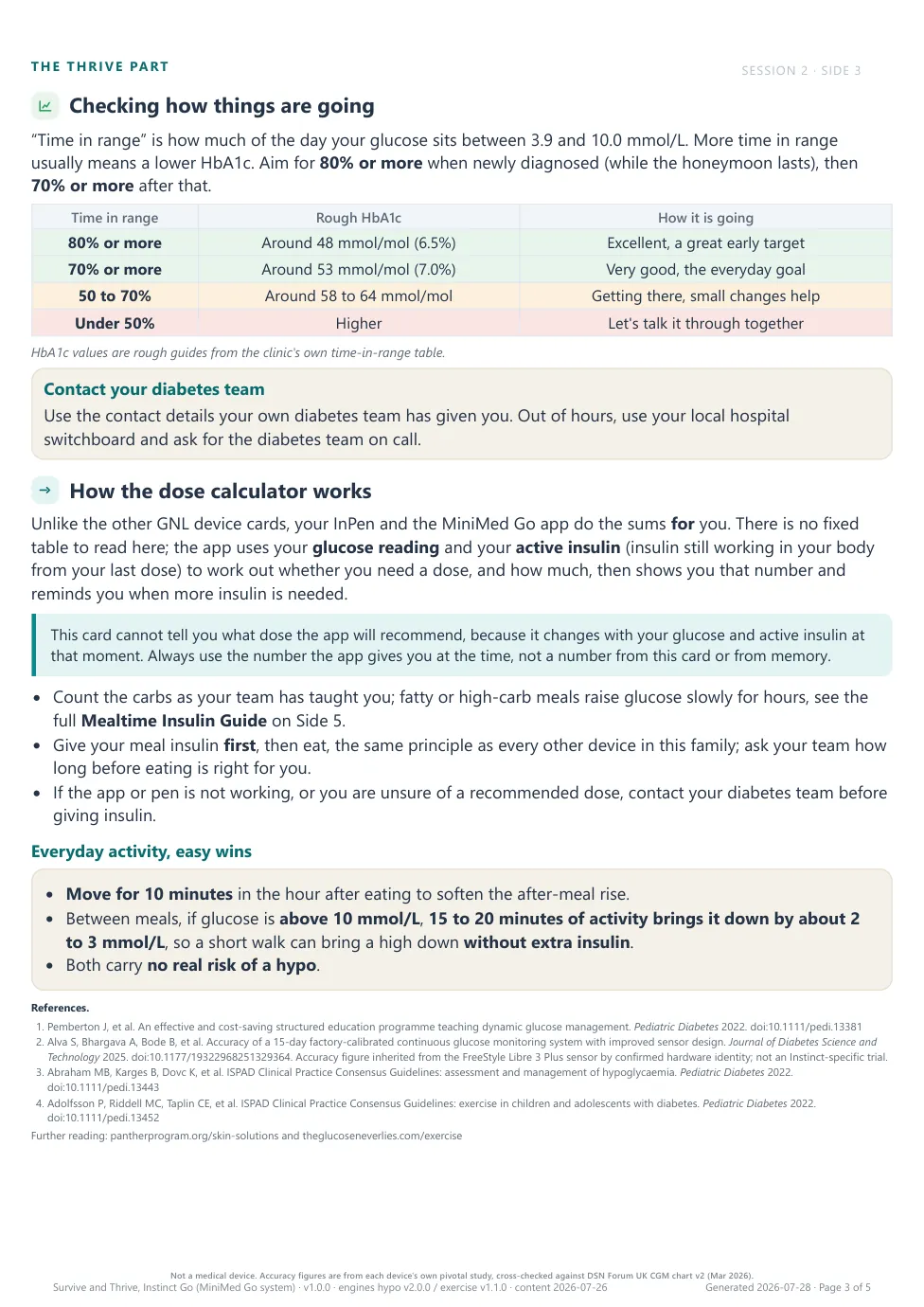 Side 3: time in range, mealtime insulin timing, and everyday activity