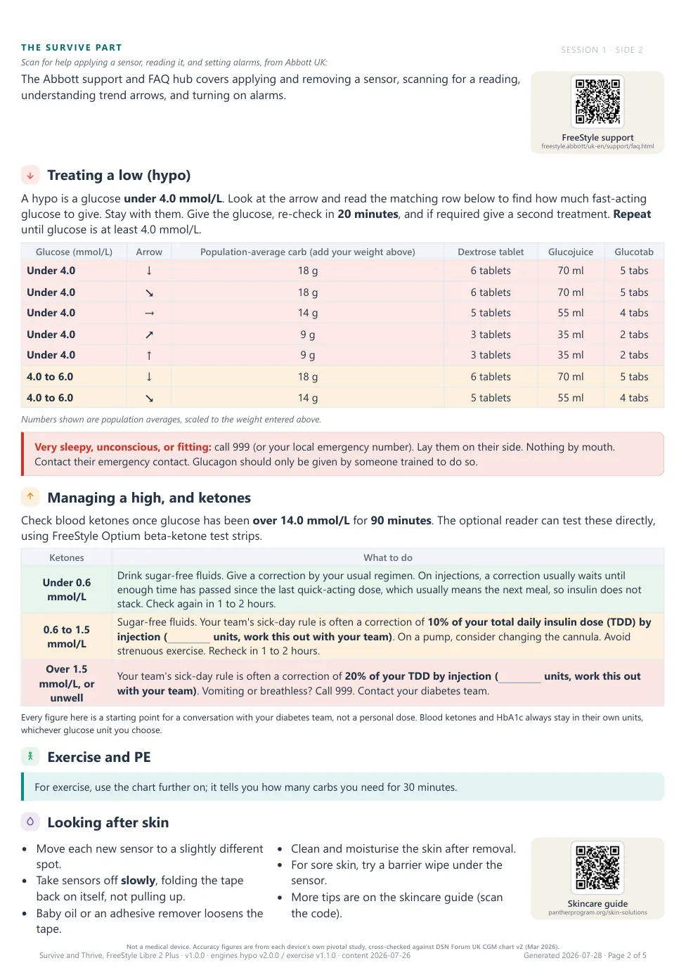 Side 2: treating a low, managing a high and ketones, and looking after the skin