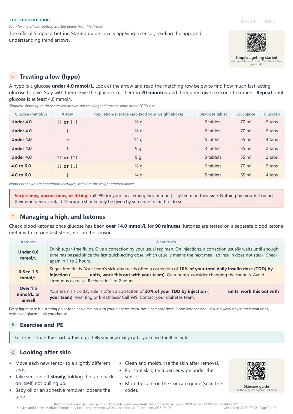 Side 2: treating a low, managing a high and ketones, and looking after the skin