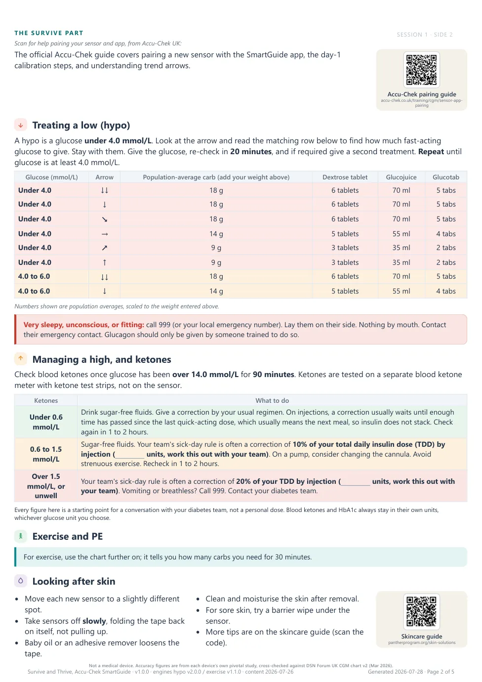 Side 2: treating a low, managing a high and ketones, and looking after the skin